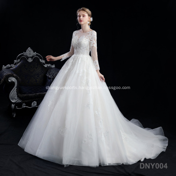 bridal luxury long sleeve lace tulle wholesale civil plus size wedding dress with sleeves